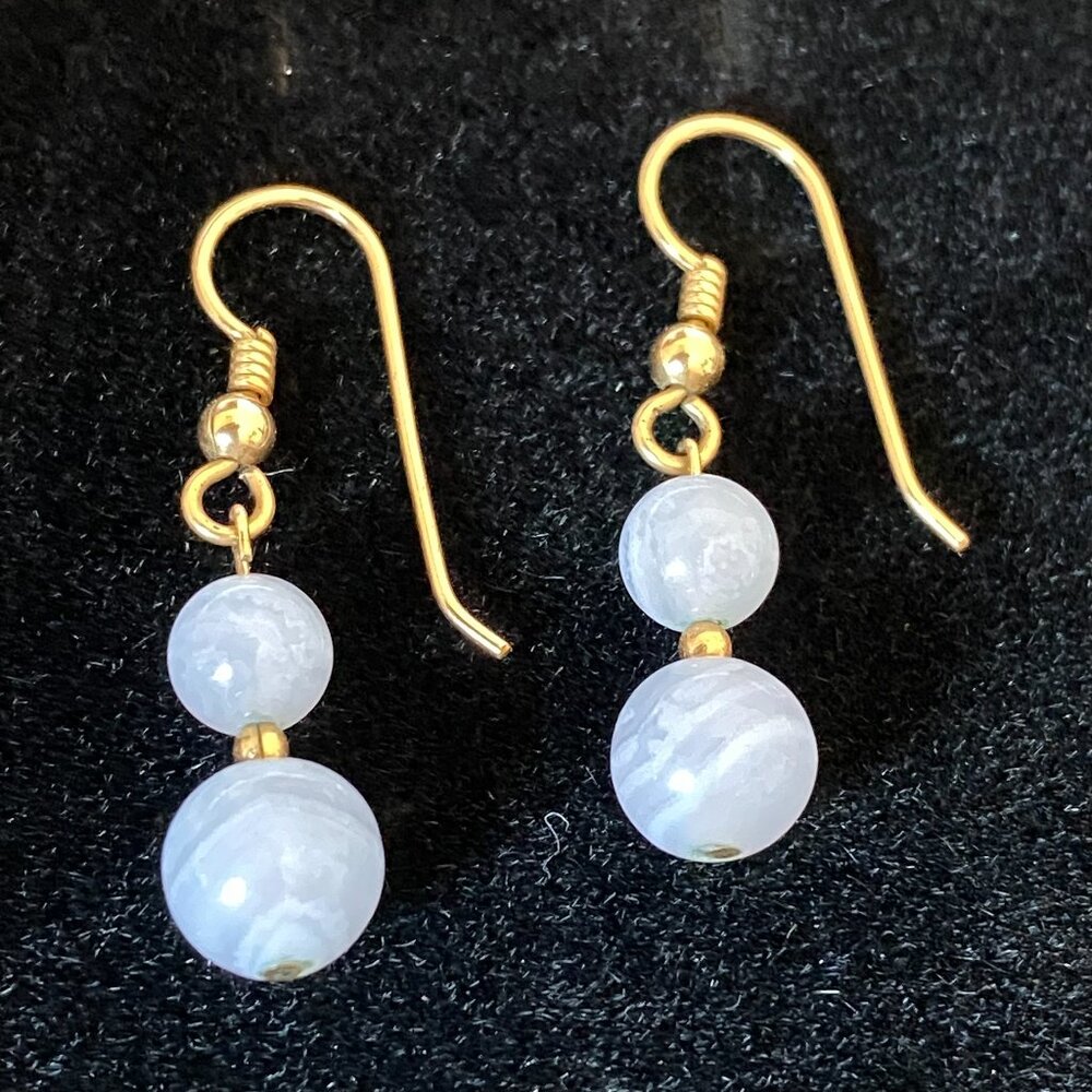 Vintage Blue Lace Agate Dangle Earrings - Picture 3 of 14